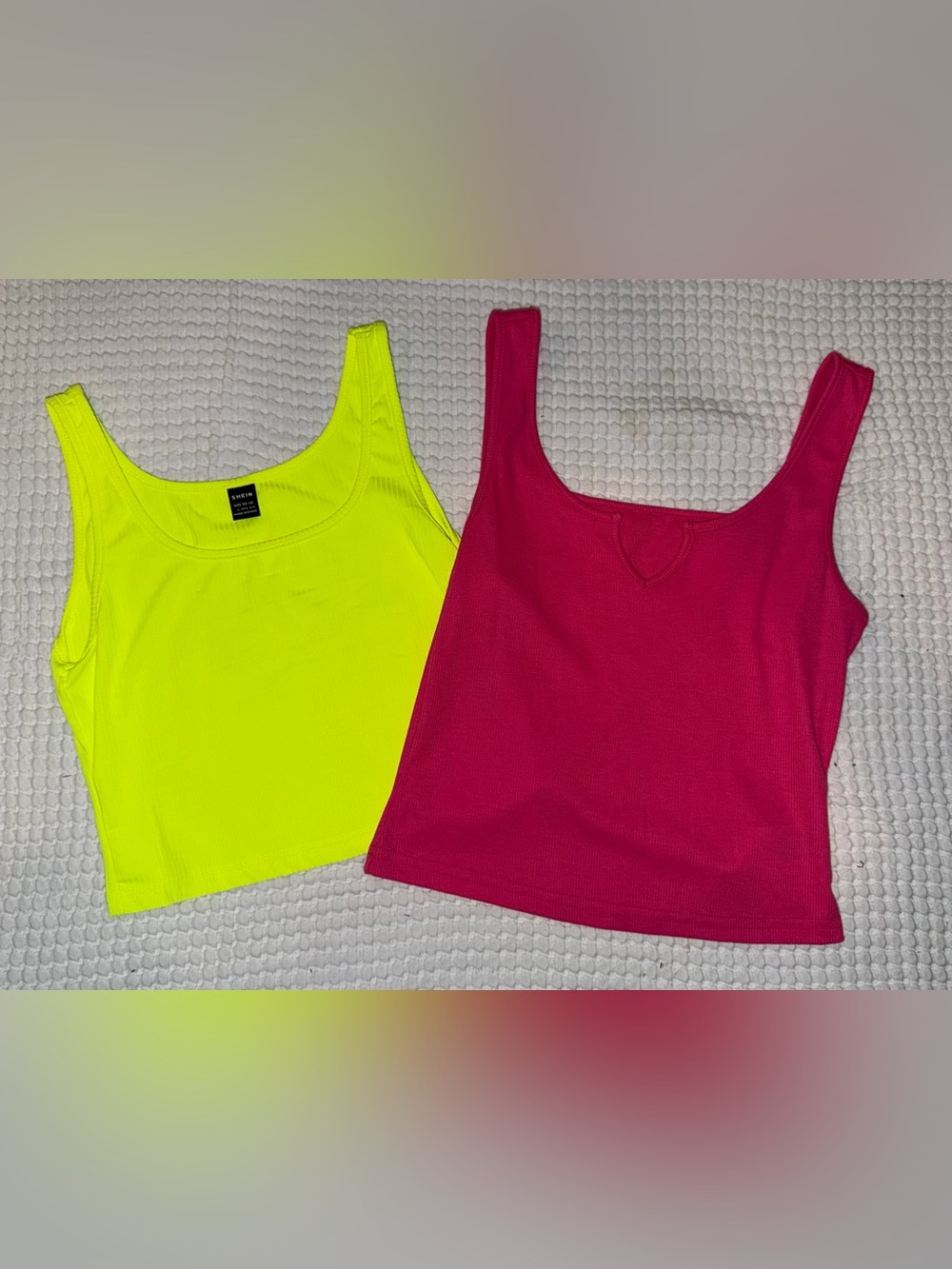 SHEIN Neon Yellow & Hot Pink Ribbed Crop Tank Duo